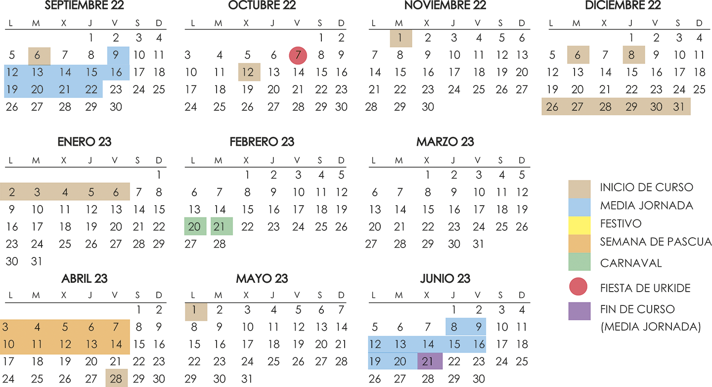 Calendario-escolar – Colegio Urkide – Urkide Ikastetxea